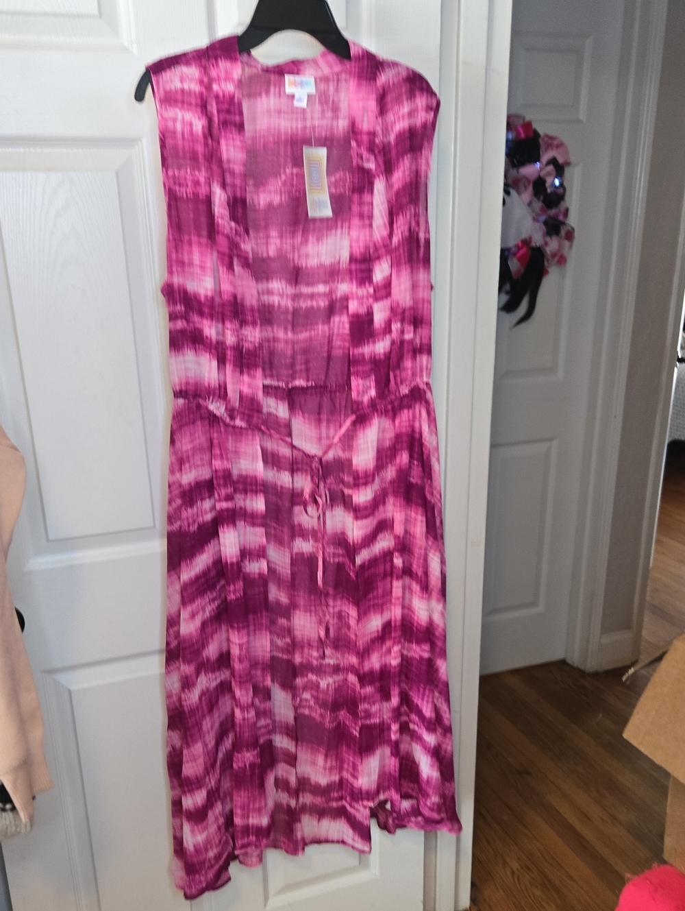 Pink Patterned Midi Tie In Front Cover Up